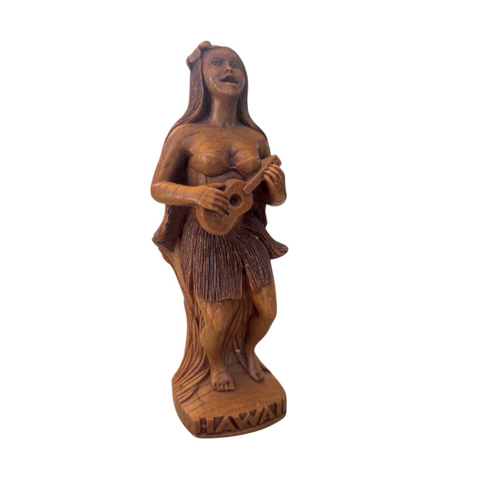 Vintage CocoJoes Hawaiian Hula Dancer Figurine 7' Hapa Wood